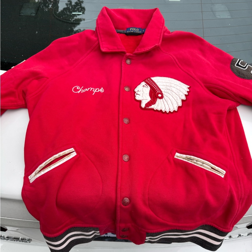 Red VINTAGE POLO Varsity Jacket with Embroidered Details